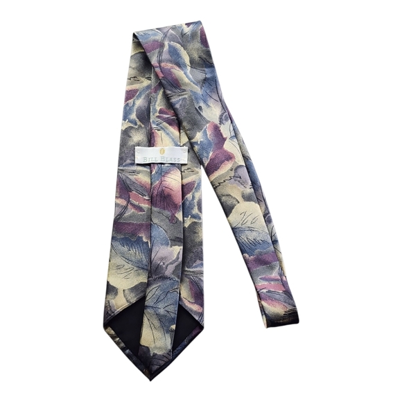 Vintage Bill Blass Abstract Floral Silk Tie Purple Navy Beige 90s Neckwear - Picture 3 of 5